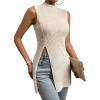 imageFloerns Womens Casual Sleeveless Mock Neck Split Hem Tank TopApricot