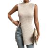 imageFloerns Womens Casual Sleeveless Mock Neck Split Hem Tank TopApricot