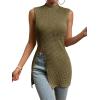 imageFloerns Womens Casual Sleeveless Mock Neck Split Hem Tank TopArmy Green
