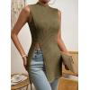 imageFloerns Womens Casual Sleeveless Mock Neck Split Hem Tank TopArmy Green