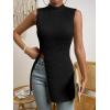 imageFloerns Womens Casual Sleeveless Mock Neck Split Hem Tank TopBlack