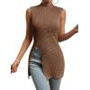 imageFloerns Womens Casual Sleeveless Mock Neck Split Hem Tank TopBrown