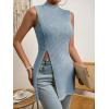imageFloerns Womens Casual Sleeveless Mock Neck Split Hem Tank TopDusty Blue