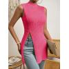 imageFloerns Womens Casual Sleeveless Mock Neck Split Hem Tank TopHot Pink