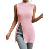 imageFloerns Womens Casual Sleeveless Mock Neck Split Hem Tank TopLight Solid Pink
