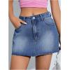 imageFloerns Womens Causal High Waist Raw Hem Pocket Denim Jean Short SkirtBlue Solid