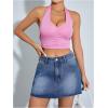 imageFloerns Womens Causal High Waist Raw Hem Pocket Denim Jean Short SkirtBlue Solid