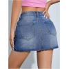 imageFloerns Womens Causal High Waist Raw Hem Pocket Denim Jean Short SkirtBlue Solid