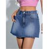 imageFloerns Womens Causal High Waist Raw Hem Pocket Denim Jean Short SkirtBlue Solid