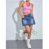 imageFloerns Womens Causal High Waist Raw Hem Pocket Denim Jean Short SkirtBlue Solid