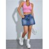 imageFloerns Womens Causal High Waist Raw Hem Pocket Denim Jean Short SkirtBlue Solid