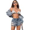 imageFloerns Womens Causal High Waist Raw Hem Pocket Denim Jean Short SkirtGrey Blue