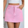 imageFloerns Womens Causal High Waist Raw Hem Pocket Denim Jean Short SkirtPink Solid