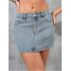 imageFloerns Womens Causal High Waist Raw Hem Pocket Denim Jean Short SkirtPlain Blue