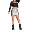imageFloerns Womens Causal High Waist Raw Hem Pocket Denim Jean Short SkirtSilver