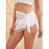 imageFloerns Womens Sheer Beach Swimwear Cover Up Wrap Mini SkirtWhite Tassel