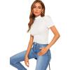 imageFloerns Womens Solid Tee Mock Neck Short Puff Sleeve Tops BlouseA White