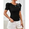 imageFloerns Womens Solid Tee Mock Neck Short Puff Sleeve Tops BlouseBlack Ink