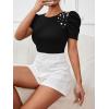 imageFloerns Womens Solid Tee Mock Neck Short Puff Sleeve Tops BlouseBlack Ink
