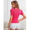 imageFloerns Womens Solid Tee Mock Neck Short Puff Sleeve Tops BlouseHot Pink