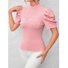 imageFloerns Womens Solid Tee Mock Neck Short Puff Sleeve Tops BlouseLight Pink