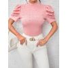 imageFloerns Womens Solid Tee Mock Neck Short Puff Sleeve Tops BlouseLight Pink