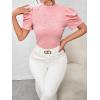 imageFloerns Womens Solid Tee Mock Neck Short Puff Sleeve Tops BlouseLight Pink