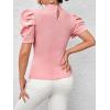 imageFloerns Womens Solid Tee Mock Neck Short Puff Sleeve Tops BlouseLight Pink