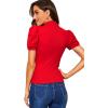 imageFloerns Womens Solid Tee Mock Neck Short Puff Sleeve Tops BlouseRed
