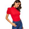 imageFloerns Womens Solid Tee Mock Neck Short Puff Sleeve Tops BlouseRed