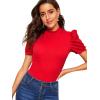 imageFloerns Womens Solid Tee Mock Neck Short Puff Sleeve Tops BlouseRed