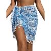 imageFloerns Womens Sheer Beach Swimwear Cover Up Wrap Mini SkirtBlue and White