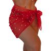imageFloerns Womens Sheer Beach Swimwear Cover Up Wrap Mini SkirtRed