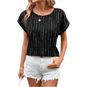 imageFloerns Womens Casual Cap Sleeve Leopard Print Satin Silk Blouse TopsBlack and White