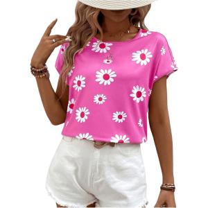 imageFloerns Womens Casual Cap Sleeve Leopard Print Satin Silk Blouse TopsBright Pink