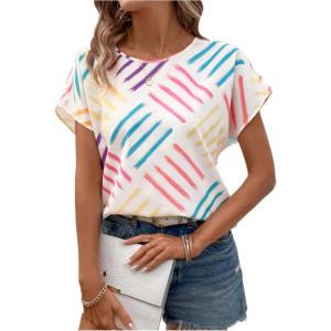 imageFloerns Womens Casual Cap Sleeve Leopard Print Satin Silk Blouse TopsWhite Multi