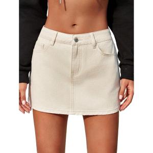 imageFloerns Womens Causal High Waist Raw Hem Pocket Denim Jean Short SkirtBeige