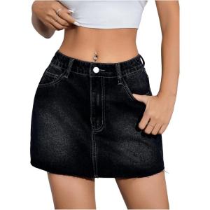 imageFloerns Womens Causal High Waist Raw Hem Pocket Denim Jean Short SkirtBlack Dull