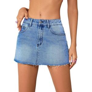 imageFloerns Womens Causal High Waist Raw Hem Pocket Denim Jean Short SkirtBlue Sky