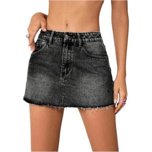 imageFloerns Womens Causal High Waist Raw Hem Pocket Denim Jean Short SkirtDark Grey