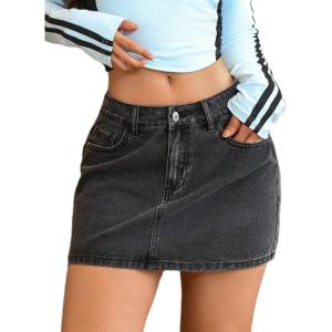 imageFloerns Womens Causal High Waist Raw Hem Pocket Denim Jean Short SkirtDeep Grey