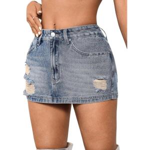imageFloerns Womens Causal High Waist Raw Hem Pocket Denim Jean Short SkirtGrey Blue
