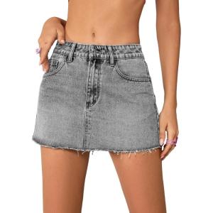 imageFloerns Womens Causal High Waist Raw Hem Pocket Denim Jean Short SkirtGrey Pure