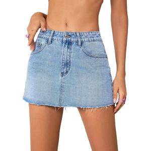 imageFloerns Womens Causal High Waist Raw Hem Pocket Denim Jean Short SkirtLight Blue