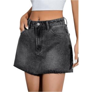imageFloerns Womens Causal High Waist Raw Hem Pocket Denim Jean Short SkirtPale Grey
