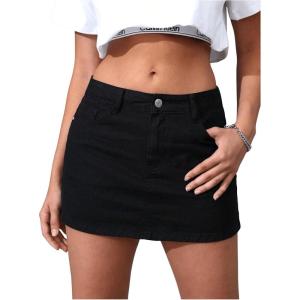 imageFloerns Womens Causal High Waist Raw Hem Pocket Denim Jean Short SkirtPlain Black