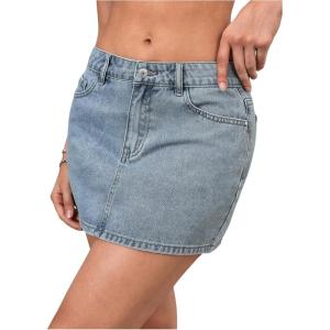 imageFloerns Womens Causal High Waist Raw Hem Pocket Denim Jean Short SkirtPlain Blue