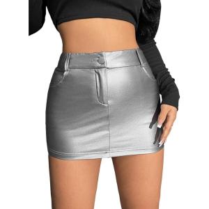 imageFloerns Womens Causal High Waist Raw Hem Pocket Denim Jean Short SkirtSilver
