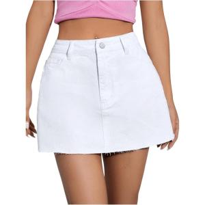 imageFloerns Womens Causal High Waist Raw Hem Pocket Denim Jean Short SkirtWhite Ivory
