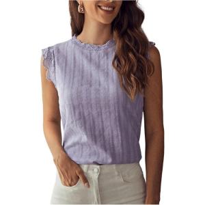 imageFloerns Womens Mock Neck Guipure Lace Trim Blouse TopsLilac Purple